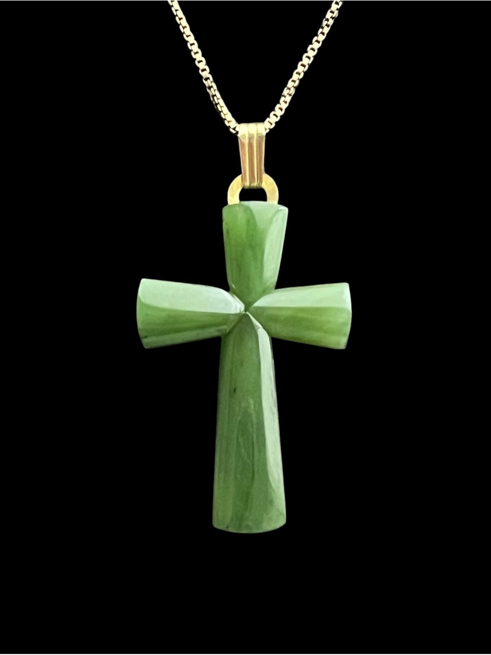 Vintage Green Jade Cross Pendant Necklace 18" Gold Over Sterling 925 Italy